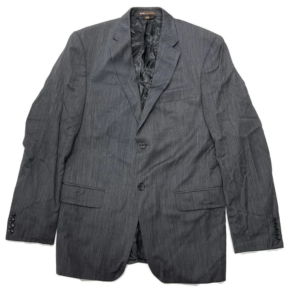 BCBG Attitude Sport Coat Suit Jacket‎ Blazer 38R Gray Striped Wool Avalon Men